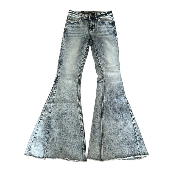 Flying Monkey High Rise Super Flare Jeans 24x32 Acid Wash Buckle NWT Edgy Y2K - Picture 2 of 6